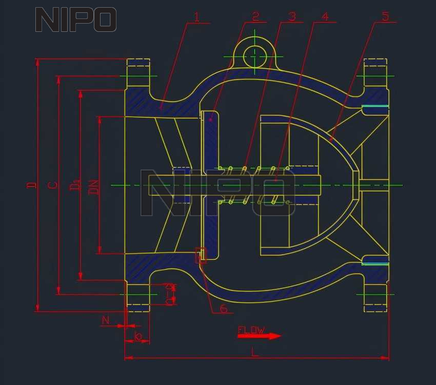 Обратный клапан осевого потока с низким перепадом давления, обтекаемая конструкция